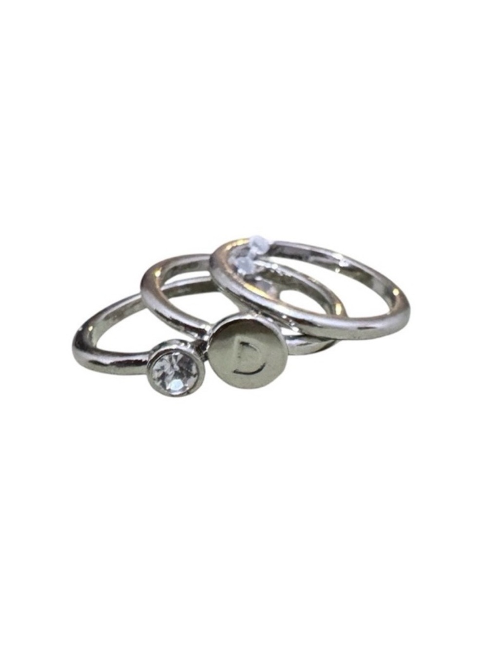 Bansri Silver Tone Stackable Rings Set Size 6 Initial D CZ Dainty Minimalist